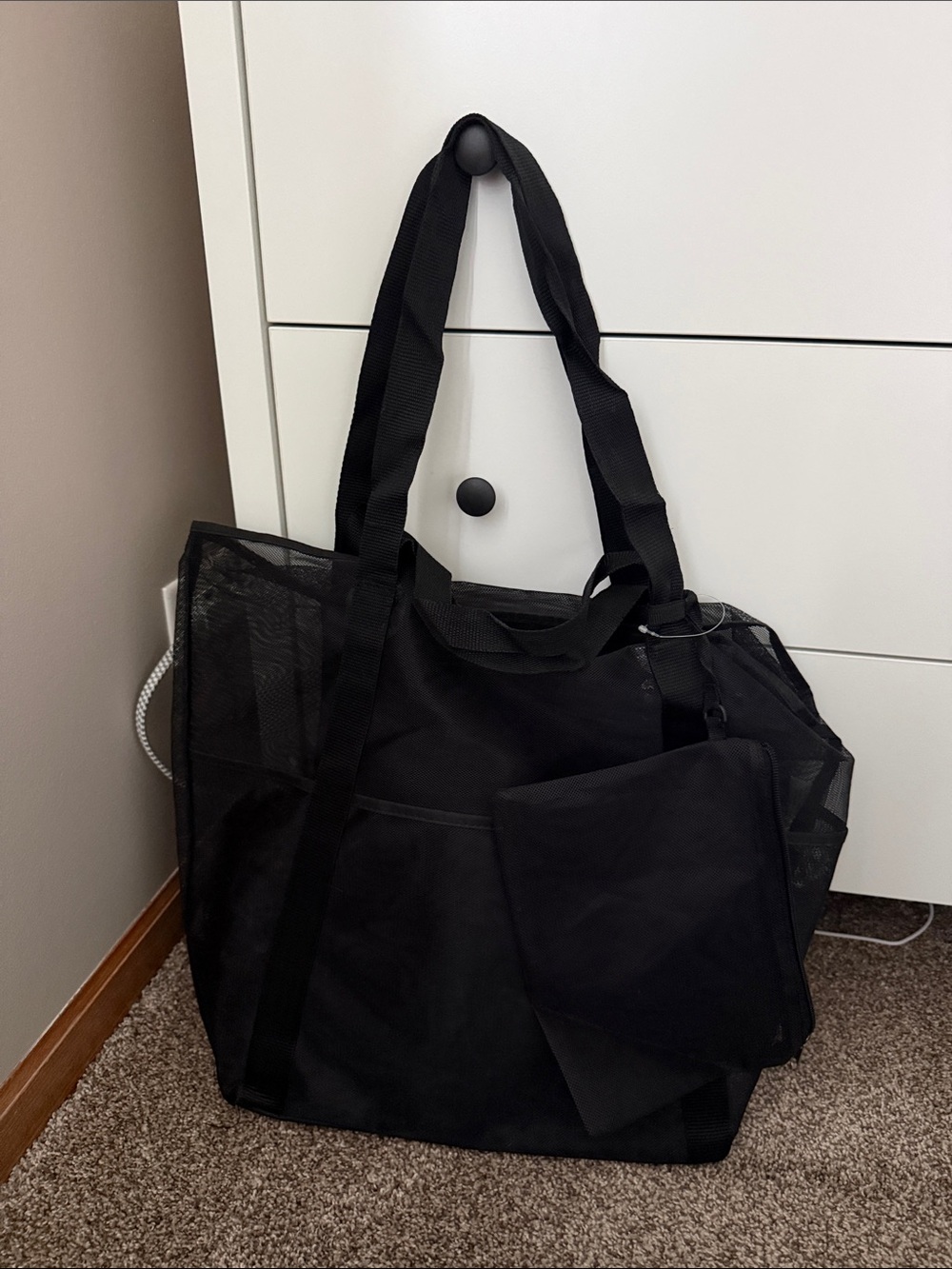 Black Mesh Tote Bag with Pouch